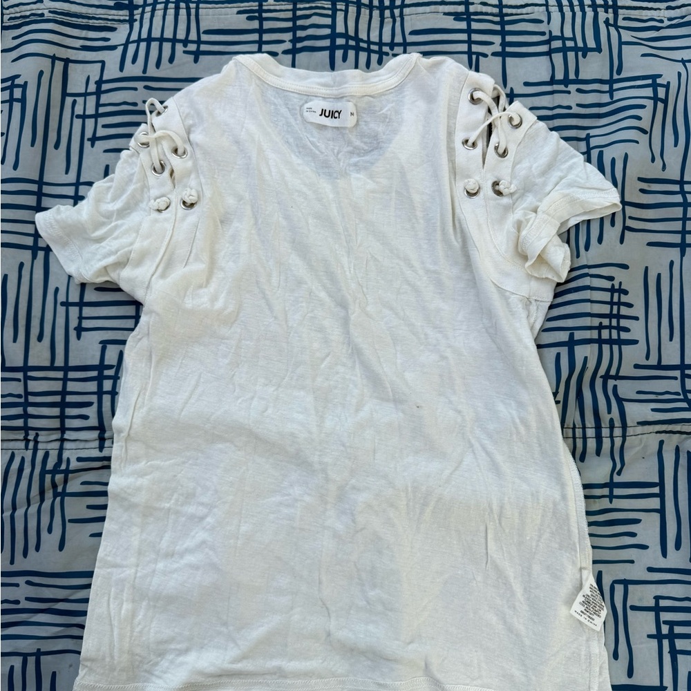 Juicy Couture White Lace-Up Sleeve T-Shirt
